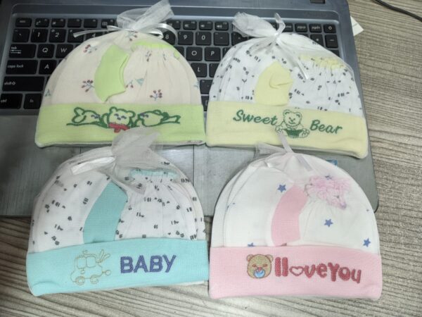 New Born Baby 3 in1 set (1 Cap + 2 Hand socks + 2 Leg Socks) -1pac  (Any Color)