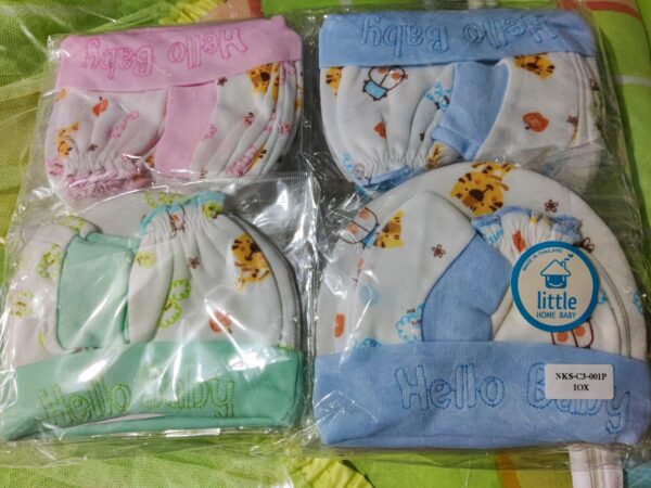 New Born Baby 3 in1 set (1 Cap + 2 Hand socks + 2 Leg Socks) -1pac  (Any Color) - Image 13