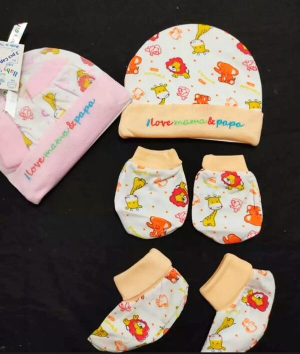 New Born Baby 3 in1 set (1 Cap + 2 Hand socks + 2 Leg Socks) -1pac  (Any Color) - Image 11