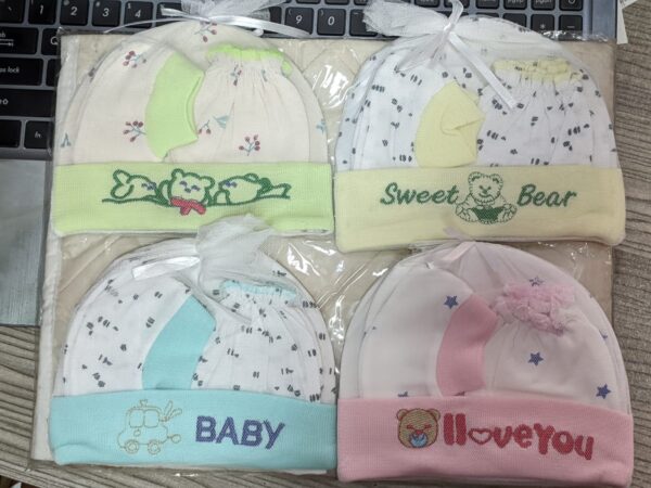 New Born Baby 3 in1 set (1 Cap + 2 Hand socks + 2 Leg Socks) -1pac  (Any Color) - Image 6