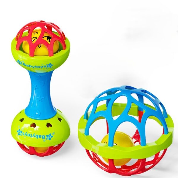 2pcs Set Soft glue Dumbbell +Ball Baby Hand Teether With jhunjhuni CN (Any Color) - Image 3
