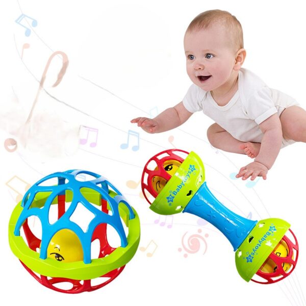2pcs Set Soft glue Dumbbell +Ball Baby Hand Teether With jhunjhuni CN (Any Color) - Image 5