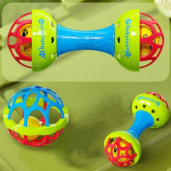 2pcs Set Soft glue Dumbbell +Ball Baby Hand Teether With jhunjhuni CN (Any Color) - Image 6