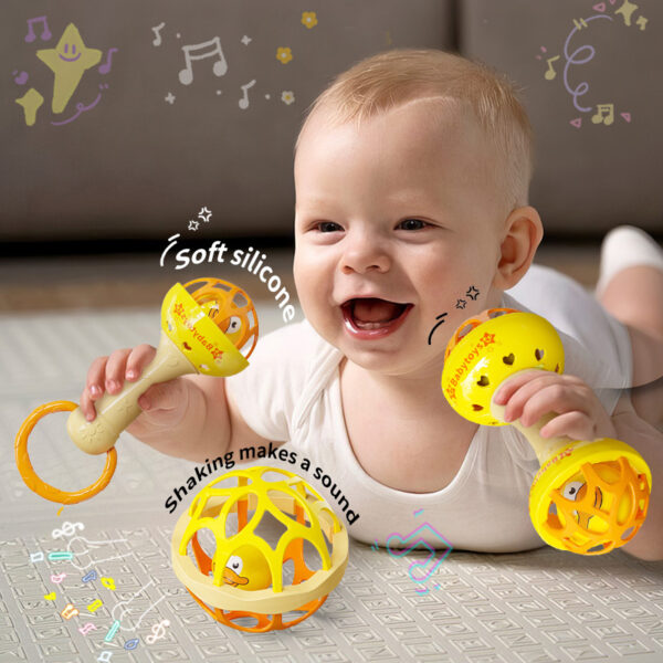 Soft glue Dumbbell Baby Hand Teether With jhunjhuni CN -1pcs (Any Color) - Image 7
