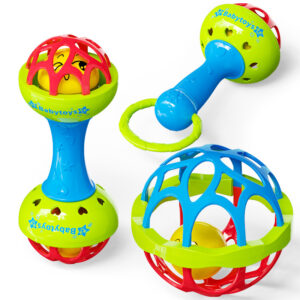 3pcs Set Soft glue Dumbbell & Ball Baby Hand Teether With jhunjhuni CN (Any Color)