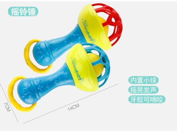 Soft glue Dumbbell Baby Hand Teether With jhunjhuni CN -1pcs (Any Color) - Image 2