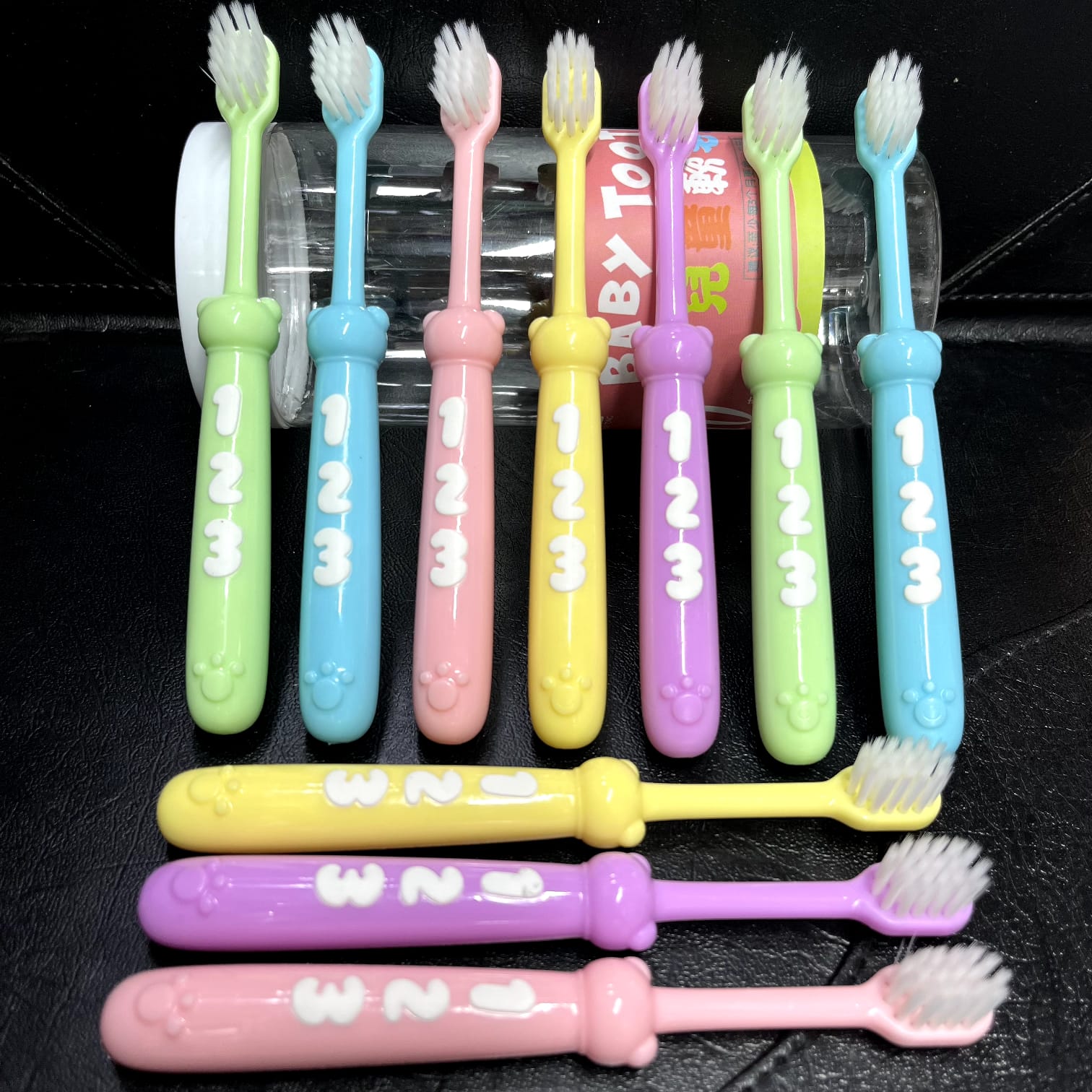 1,2,3 Children's toothbrush 10 pieces set /bucket [Any Color]