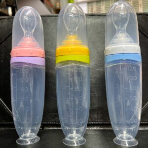 Baby rice paste bottle 120ml squeeze feeding spoon full silicone suction cup rice paste spoon complementary food feeding tableware -1pcs (Any Color)