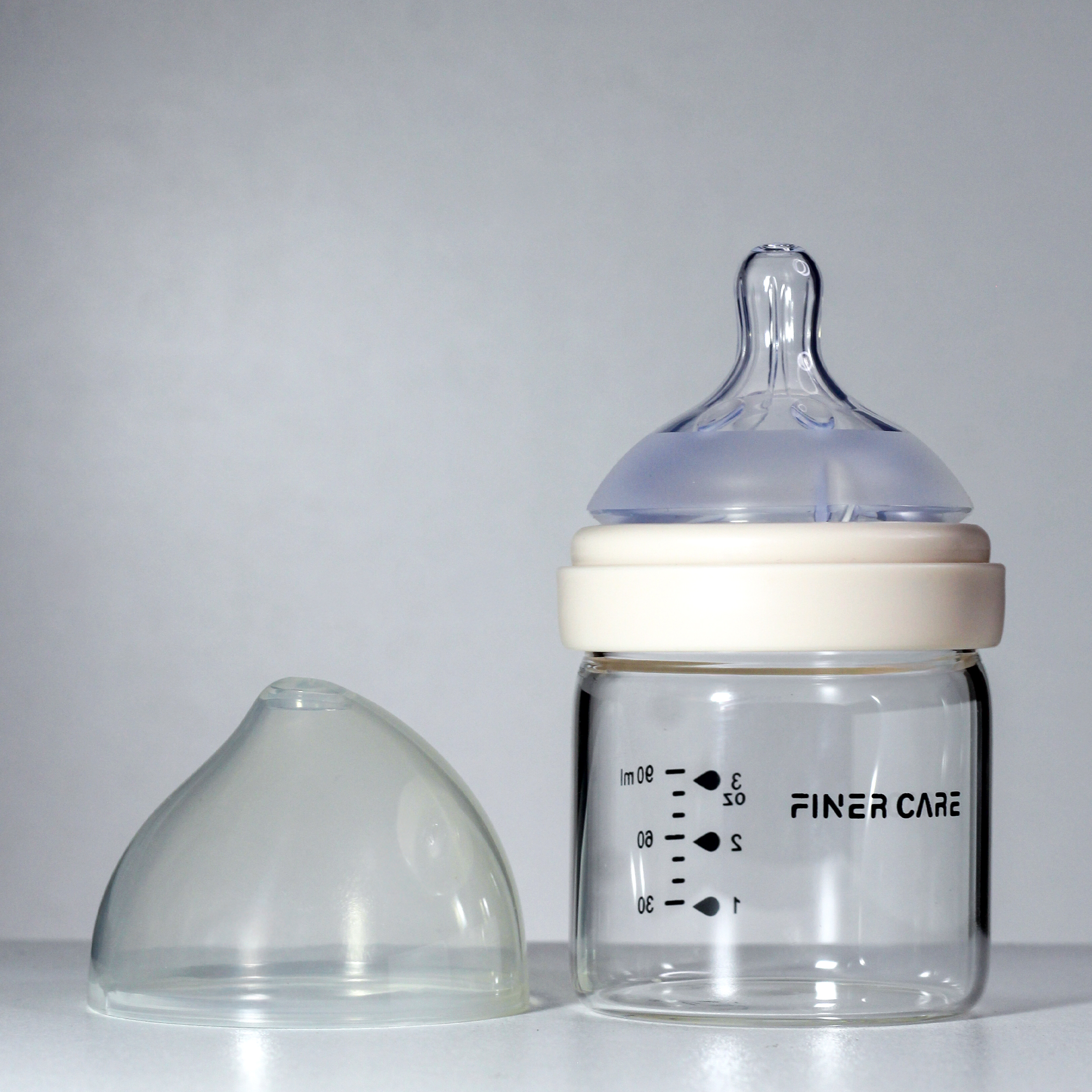 Newborn glass feeding bottle 90ml for newborn baby to drink milk prevent flatulence breast milk real silicone nipple -1pcs - Image 2