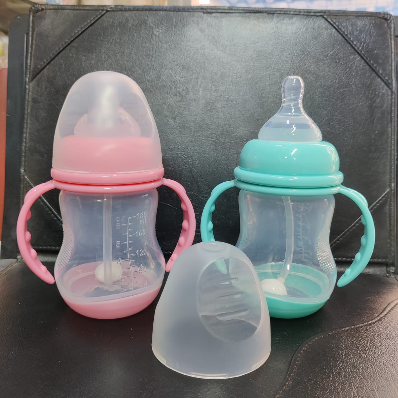 New Baby Bottle Baby Mouth Protection PP Nipple Bottle Anti-choking and Drop-resistant with handle Easy to hold  Wide-Neck Feeding Bottle 180ml-1pcs No Box (Any Color)