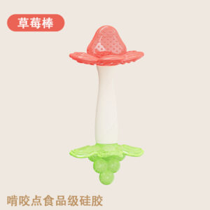 Baby Silicone Teether Double-headed fruit silicone hand rattle fitness Pacifier CN -1pcs (Any Color)