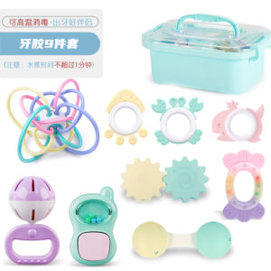 9pcs set box Premium Children's teether early education training set toy for Baby Hand Teether CN (Any Color)