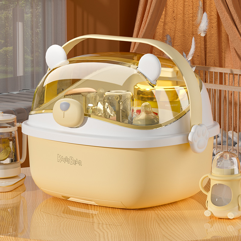 Baby feeding bottle storage box drying draining rack with lid dustproof baby food supplement tableware tool storage box cabinet (Any Color)