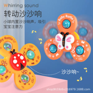 Turning music infant cartoon finger rotating top baby rattle early education educational toys -3pcs Set (Any Color)