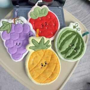 Thickened Cartoon Fruit Hand Towel Kitchen Bathroom Small Towel Gift Souvenir -1pcs (Any Color)
